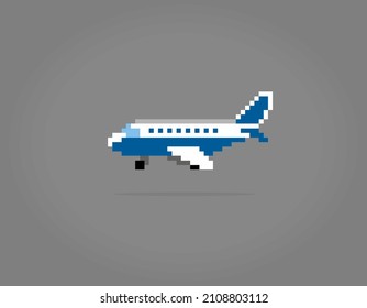 8 bits of aircraft pixels. Planes for game assets and cross stitch patterns in vector illustrations.