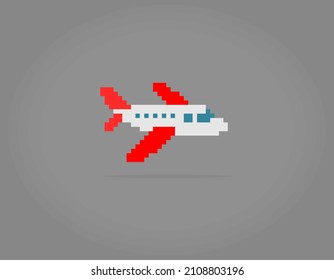 8 bits of aircraft pixels. Planes for game assets and cross stitch patterns in vector illustrations.