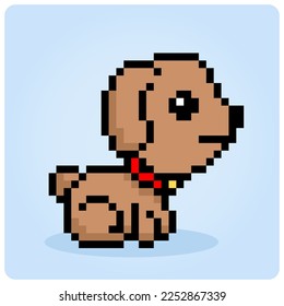 8 bits of brown dog pixels. Animals for asset games in vector illustrations. Cross stitches patterns.