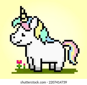 8 Bits Of Colorful Unicorn Pixels. Fairytale Animals For Game Icons. Vector Illustration For Stitch Cross Pattern