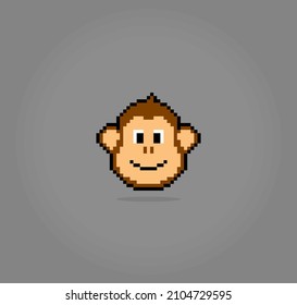 8 bits of monkey head pixels. Animals for game assets and cross stitch patterns in vector illustrations.