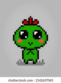 8 bits pixel alien cute. Green Creature for asset games or cross stitch patterns in vector illustrations.