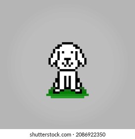 8 bits pixel of dogs is sitting. Animals for asset games in vector illustrations. Cross Stitch pattern.