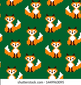 8 bits  pixel fox  seamless pattern  vector illustration