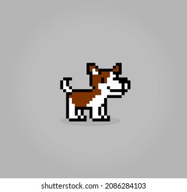 8 bits pixel of jack russell dogs. Animals for asset games in vector illustrations. Cross Stitch pattern.