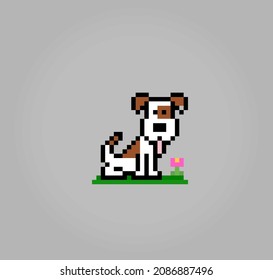 8 bits pixel of jack russell dogs. Animals for asset games in vector illustrations. Cross Stitch pattern.