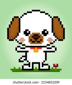 8 Bit Pixel von Jack Russell Hunde. Tiere für Vermögensspiele in Vektorgrafiken. Stechmuster durchkreuzen.