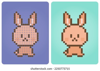 8 bits of rabbit pixels. Animals in vector illustrations for retro games and manic patterns