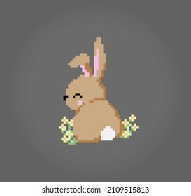 8 bits of rabbit pixels viewed behind. Animals for game assets and cross stitches patterns in vector illustrations.