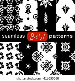 8 black and white seamless vector patterns.