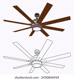 8 Blatt Deckenventilator mit Lichtvektor-Illustration eps