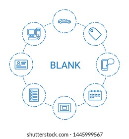 8 blank icons. Trendy blank icons white background. Included outline icons such as car, photo, tag, pc, calendar, document, passport, message on phone. blank icon for web and mobile.