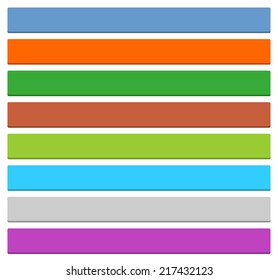 8 blank rectangle icon isolated on white background in simple flat style. Set 01 blue, orange, green, brown, cyan, gray, violet button. Vector illustration web design element in 8 eps