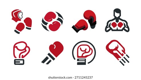 8 Boxeo Logo Set Punch Combat Atleta Emblema Colección