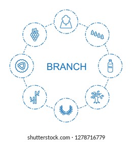 8 branch icons. Trendy branch icons white background. Included outline icons such as tree, olive wreath, pine tree, grape, money tree, bamboo. branch icon for web and mobile.