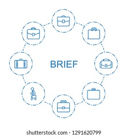 8 brief icons. Trendy brief icons white background. Included outline icons such as case, man with case, suitcase, camera case. brief icon for web and mobile.
