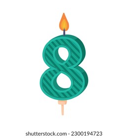 8 burning number shaped candle for Birthday anniversary celebration cartoon vector illustration