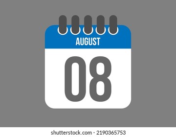 8 calendar august. Calendar icon for August days in blue color on dark background.