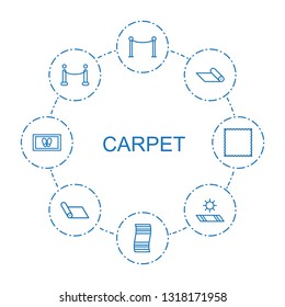 8 carpet icons. Trendy carpet icons white background. Included outline icons such as Red carpet barrier, fitness red in the sun. icon for web and mobile.