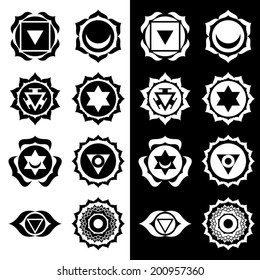 8 chakras symbols set vector illustration