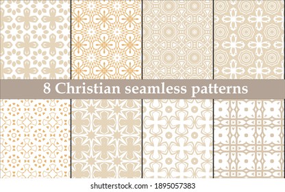 8 Christian cross seamless patterns with transparent background