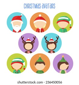 8 Christmas characters, made in flat design. 