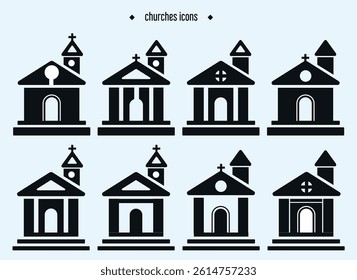 8 churches set icons, vector design