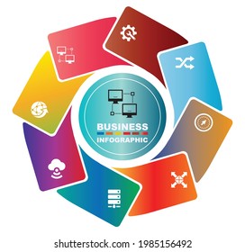 8 Forma de círculo Vector Infográfico Concepto creativo con 8 pasos e iconos de tecnología diseño de flujo de trabajo, diagrama de procesos, diagrama de flujo, información Concepto de negocio de infografías. Infografía empresarial e icono