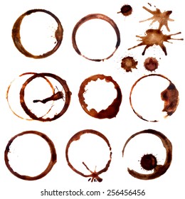 8 Coffee Stain, Isolated On White Background, Vector Illustration