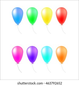 8 color balloons. Vector illustration isolated on white background. To make holiday cards, banners, congratulations