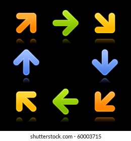 8 colored arrow sign web 2.0 button with reflection on black background