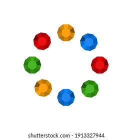 8 Colorful Diamond In Circle Shape. 4 Colors Gems Vectors.