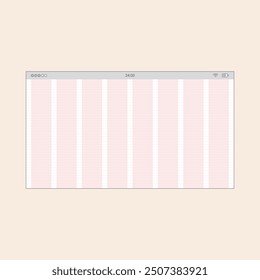 8 Columns Horizontal Grid and guide for Smartphone App Designers. Vector mobile wireframe editable design for mobile, with sample data and real user interface graphic details ready for ux ui projects
