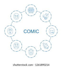 8 comic icons. Trendy comic icons white background. Included line icons such as Jackpot, emot in love, hippopotamus, crazy emot, emot with mustache. comic icon for web and mobile. 8 comic icons. Trendy comic icons white background. Included line icons such as Jackpot, emot in love, hippopotamus, crazy emot, emot with mustache. comic icon for web and mobile.
