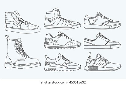 8 COOL shoes  sneakers  vector  sketch  draw set