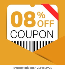 8% Coupon promotion sale for a website, internet ads, social media gift 8% off discount voucher. Big sale and super sale coupon discount. Price Tag Mega Coupon discount with vector illustration.