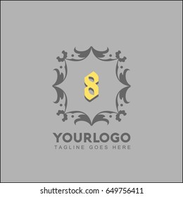 8 creative template brand identity. Royal Elegant linear abstract monogram. Vector illustration for Hotel logo. Kings symbol.