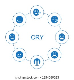 8 cry icons. Trendy cry icons white background. Included filled icons such as sleeping emot, crying emoji, crying emot. cry icon for web and mobile.