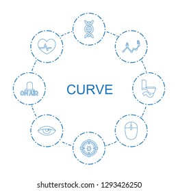 8 curve icons. Trendy curve icons white background. Included line icons such as dna, graph, heartbeat, mouse, eye, open air, toilet. curve icon for web and mobile.