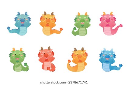 8 cute Chinese dragon characters or mascots or cartoon characters, playful and cute, vector set