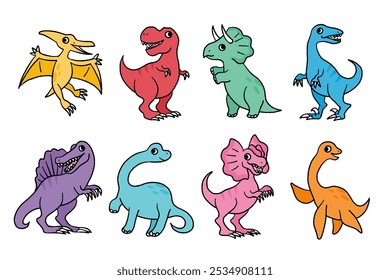 8 Cute colorful Dinosaurs clipart