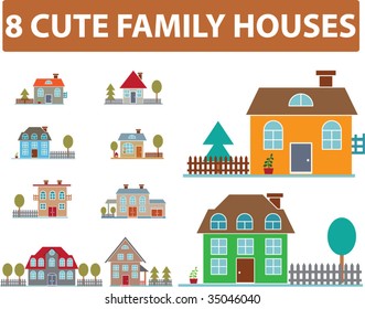 8 cute family houses. vector
