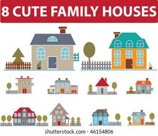 8 cute family houses. vector