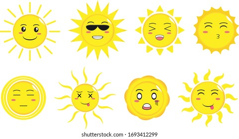 8 cute sun vector with face expression