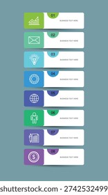 8 data infographics rectangle tab index template. business visualization element