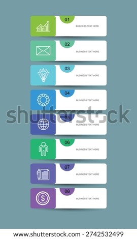 8 data infographics rectangle tab index template. business visualization element