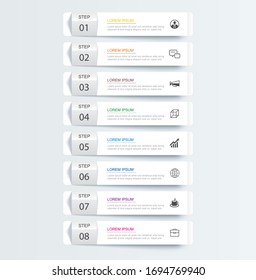 8 data infographics tab paper index template. Vector illustration abstract background. Can be used for workflow layout, business step, banner, web design.