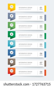 8 data infographics tab paper index template. Vector illustration abstract background. Can be used for workflow layout, business step, banner, web design.