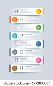 8 data infographics tab paper index template. Vector illustration abstract background. Can be used for workflow layout, business step, banner, web design.