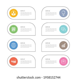 8 plantillas de índice de línea delgada de fichas de infografía de datos. Fondo abstracto de ilustración vectorial. Se puede utilizar para diseño de flujo de trabajo, paso de negocio, banner, diseño web.